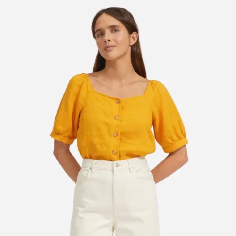 Everlane Yellow Puff Sleeve Blouse